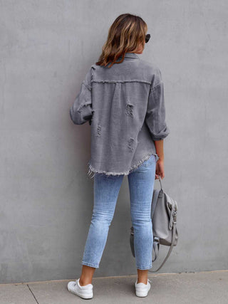 Distressed Drop Shoulder Denim Jacket Divacious