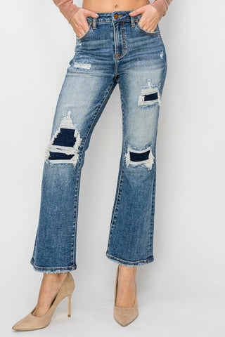 Full Size High Rise Distressed Ankle Flare Jeans Divacious