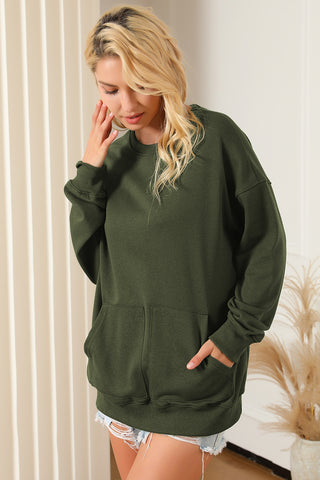 Pocketed Round Neck Dropped Shoulder Sweatshirt Divacious