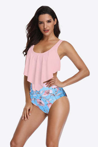 Two-Tone Ruffled Two-Piece Swimsuit Divacious