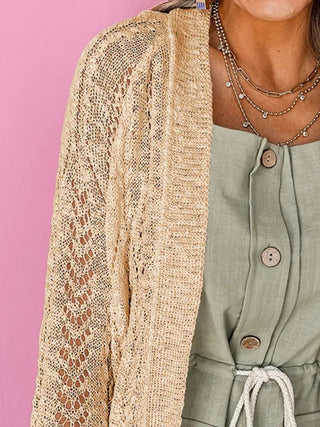 Openwork Open Front Long Sleeve Cardigan Divacious