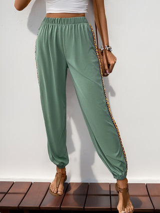 Weave Band Patchwork Elastic Waist Joggers Divacious