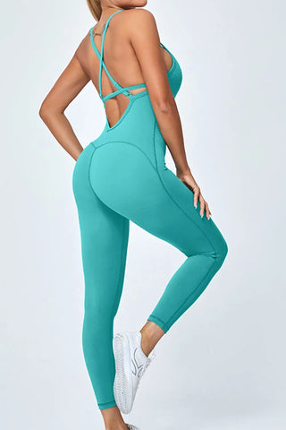 Crisscross Spaghetti Strap Active Jumpsuit Divacious