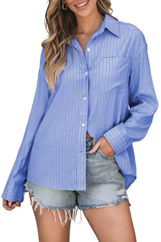 Striped Button Up Long Sleeve Shirt Divacious