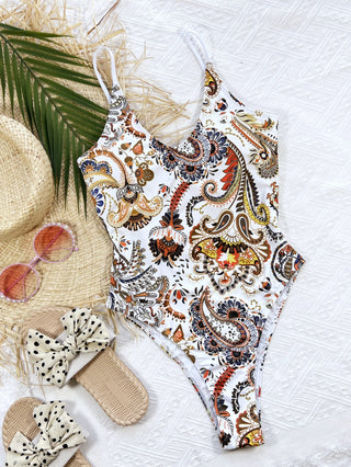 Printed Tie Back Scoop Neck One-Piece Swimsuit Divacious