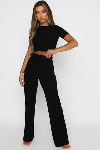 Round Neck Short Sleeve Top and Pants Set Trendsi