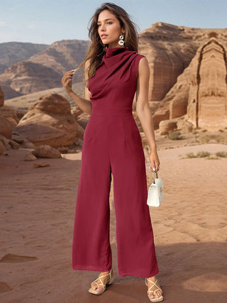 Ruched Mock Neck Sleeveless Jumpsuit Divacious