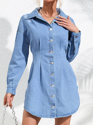 Distressed Button Up Long Sleeve Denim Dress Divacious