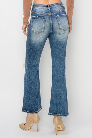 Full Size High Rise Distressed Ankle Flare Jeans Divacious