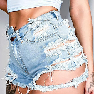 Asymmetrical Distressed Denim Shorts Divacious