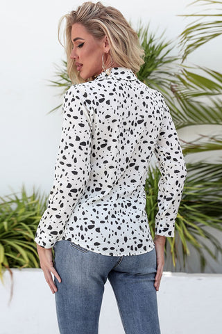 Animal Print Curved Hem Button-Up Shirt Divacious