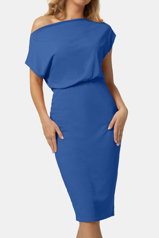 Boat Neck Short Sleeve Knee-Length Dress Trendsi