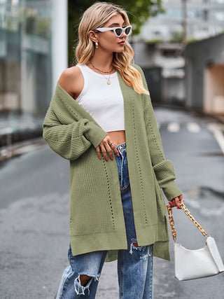 Long Sleeve Waffle-Knit Cardigan Divacious