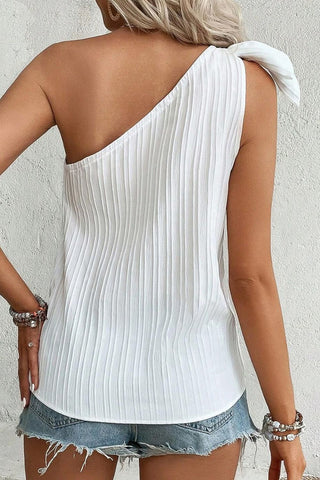 Textured Tied One Shoulder Tank Divacious