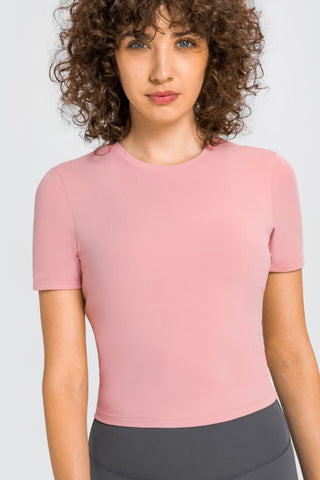 Millennia Round Neck Short Sleeve Yoga Tee Trendsi