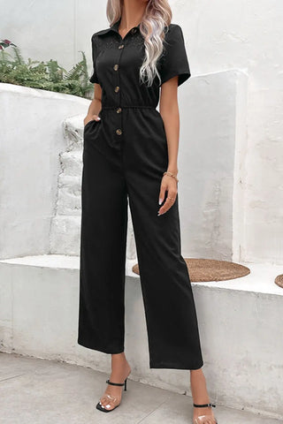 Collared Neck Short Sleeve Jumpsuit Divacious