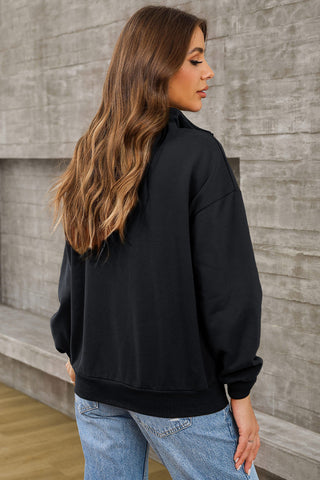 Half Zip Drop Shoulder Sweatshirt and Pocket Divacious