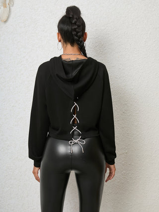 Lace-Up Long Sleeve Hoodie Divacious