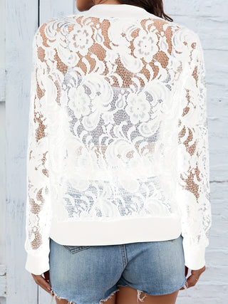 Sheer Lace Zip Up Long Sleeve Jacket Divacious