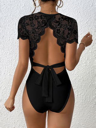 Lace Backless Round Neck Bodysuit Divacious