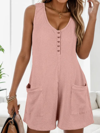 Waffle-Knit Scoop Neck Wide Strap Romper Divacious