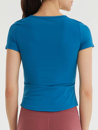 Notched Neck Short Sleeve Active Top Trendsi