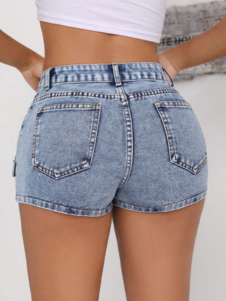 Mid-Rise Waist Denim Shorts with Pockets Divacious