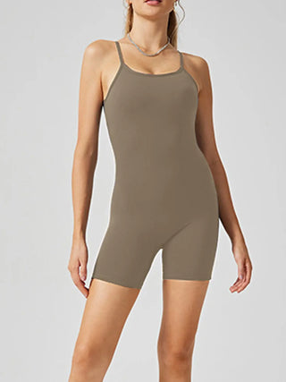 Scoop Neck Spaghetti Strap Active Romper Divacious