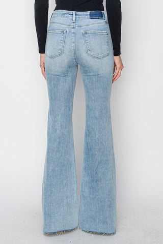 Full Size High Rise Raw Cut Hem Bootcut Jeans Divacious