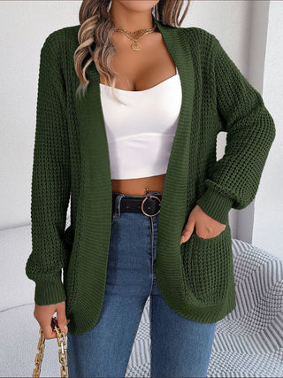 Open Front Long Sleeve Cardigan with Pockets Divacious