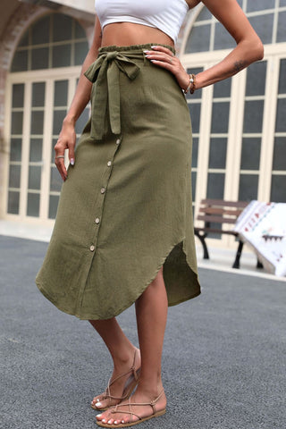 Tie Belt Frill Trim Buttoned Skirt Divacious