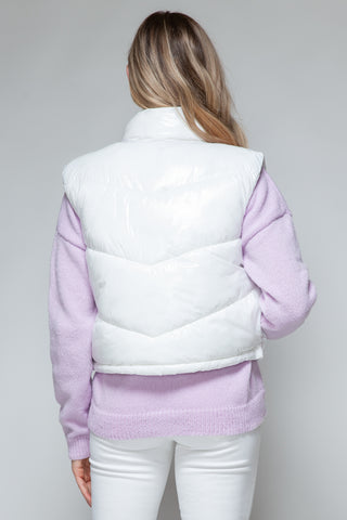 Snobbish Zip Up Turtleneck Shiny Quilted Vest Trendsi