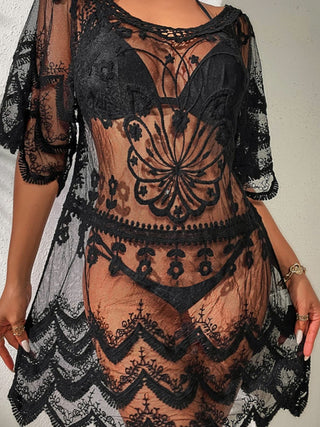 Lace Round Neck Half Sleeve Cover-Up Divacious