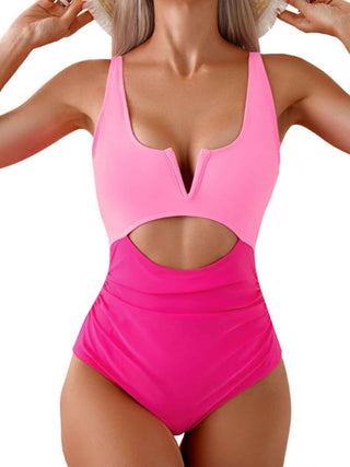 Tied Cutout Contrast One-Piece Swimwear Divacious