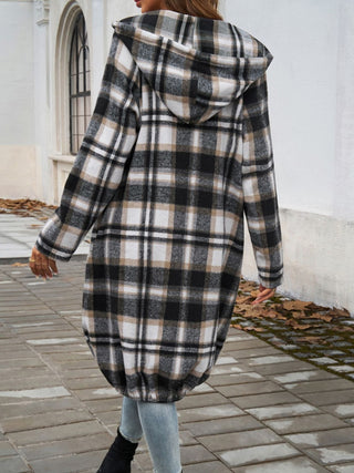 Plaid Zip Up Hooded Coat Divacious