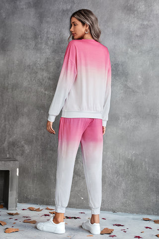 Gradient Round Neck Sweatshirt and Joggers Set Trendsi