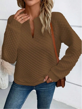 Notched Long Sleeve Sweatshirt Divacious