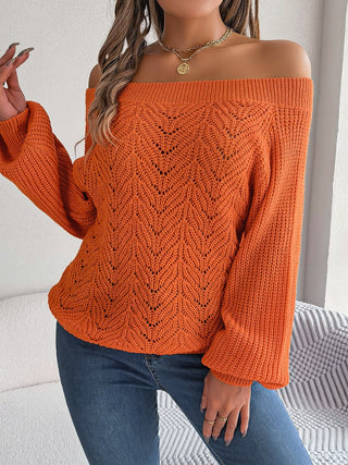 Openwork Off-Shoulder Long Sleeve Sweater Divacious