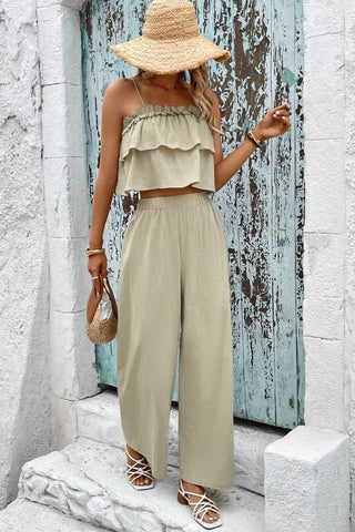 Honey Frill Trim Cami and Wide Leg Pants Set Trendsi