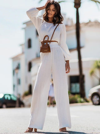 Off Shoulder Long Sleeve Top and Pants Set Trendsi