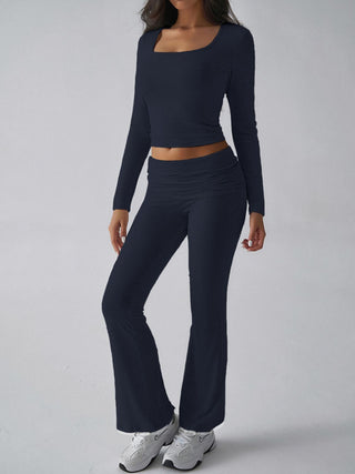 Square Neck Long Sleeve Top and Pants Set - Divacious