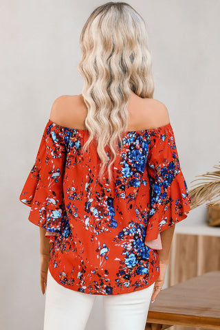 Tied Printed Off-Shoulder Half Sleeve Blouse Divacious