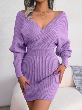 Rib-Knit Dolman Sleeve Sweater Dress Divacious