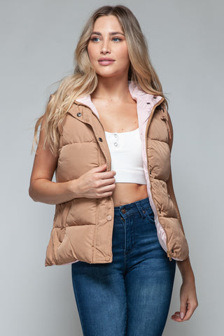 Snobbish Snap and Zip Closure Hooded Vest Trendsi