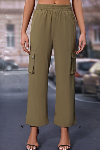 Elastic Waist Pants with Pockets Divacious