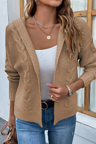 Cable-Knit Dropped Shoulder Hooded Cardigan Divacious