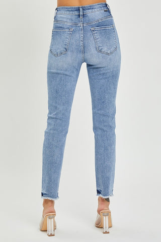 Full Size High Rise Frayed Hem Skinny Jeans Divacious