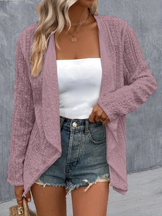 Eyelet Roll-Tab Sleeve Cardigan Divacious