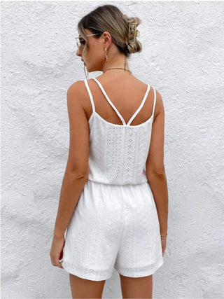 Eyelet Scoop Neck Double Spaghetti Straps Romper Divacious