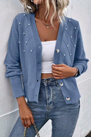 Pearl Trim Button Up Cardigan Divacious